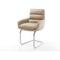 Freischwinger Abelia-Flex mit Armlehnen Mikrofaser Beige Vintage Freischwinger flach Edelstahl – Bild 2