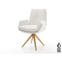 Drehstuhl Clea-Flex Bouclé Creme-Weiß Holzgestell kantig Natur 360 drehbar