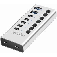LogiLink USB 3.2 Hub, 7-Port, mit Ein-/Ausschalter, silber