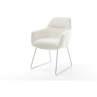 Esszimmerstuhl Pejo-Flex Bouclé Soft Beige Kufengestell Edelstahl Taschenfederkern – Bild 2