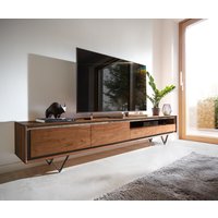 Lowboard Stonegrace 240 cm Akazie Braun Steinfurnier 2 Türen 2 Schubladen 1 Fach V-Fuß Schwarz – Bild 2
