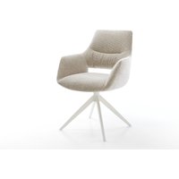 Drehstuhl Yago-Flex mit Armlehnen Webstoff Soft Beige Kreuzgestell breit Weiß 360 drehbar Wippfunktion Taschenfederkern