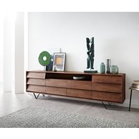 Sideboard Eloi 240x40 cm Akazie Braun 2 Türen 6 Schubladen V-Fuß Schwarz