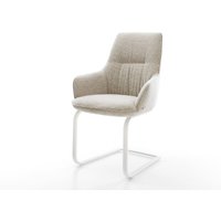 Freischwinger Zelia-Flex mit Armlehnen Webstoff Soft Beige Freischwinger flach Weiß Taschenfederkern