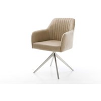 Drehstuhl Greg-Flex Mikrofaser Beige Vintage Kreuzgestell breit Edelstahl 360 drehbar Wippfunktion Taschenfederkern