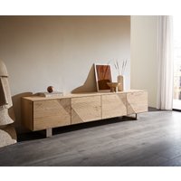 Lowboard Tereos 220 cm Eiche Natur 3D Effekt 4 Türen Kufe Edelstahl gebürstet