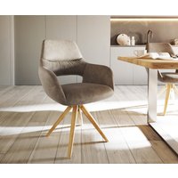 Esszimmerstuhl Yago-Flex mit Armlehnen Mikrofaser Taupe Vintage Holzgestell kantig Natur 360 drehbar Taschenfederkern – Bild 2