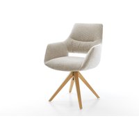 Drehstuhl Yago-Flex mit Armlehnen Webstoff Soft Beige Holzgestell kantig Natur 360 drehbar Taschenfederkern