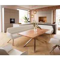 Esszimmerbank Taya-Flex 285x190 cm Bouclé Creme-Weiß Kreuzgestell kantig Edelstahl Taschenfederkern Rechts
