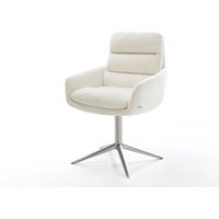 Drehstuhl Abelia-Flex mit Armlehnen Bouclé Soft Beige Fußkreuz Edelstahl 360 drehbar Wippfunktion