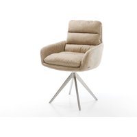 Esszimmerstuhl Abelia-Flex mit Armlehnen Mikrofaser Beige Vintage Kreuzgestell kantig Edelstahl – Bild 2