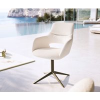 Outdoorstuhl Yago-Flex mit Armlehnen Bouclé Weiß Fußkreuz Effektfinish Titan 360 drehbar Wippfunktion – Bild 2