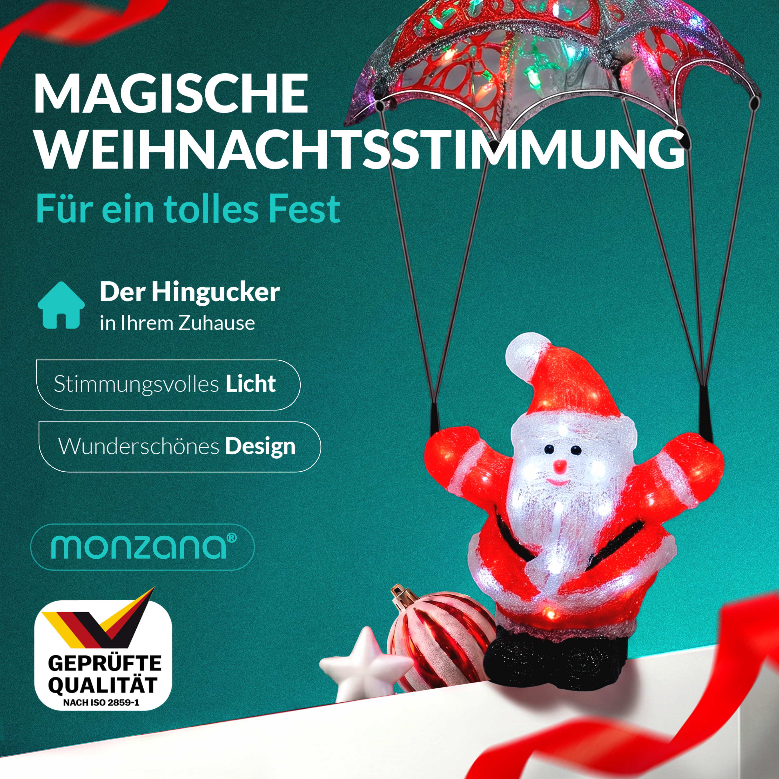 Deuba LED Acryl Figur Weihnachtsmann mit Fallschirm – Bild 2