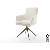 Drehstuhl Heira-Flex mit Armlehnen Bouclé Weiß Kreuzgestell breit Effektfinish Titan 360 drehbar Taschenfederkern