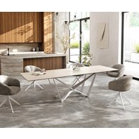 Esstisch Edge 300x100 Keramik Laminam Travertino Bianco Creme-Weiß Spider Metall Weiß