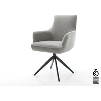 Drehstuhl Heira-Flex mit Armlehnen Strukturstoff Soft Grau Kreuzgestell breit Schwarz 360 drehbar Wippfunktion Taschenfederkern