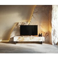 Lowboard Cuor 150 cm Keramik Minas Melange Weiß-Beige 1 Klappe 1 Schubfach Fuß Schwebeoptik Edelstahl