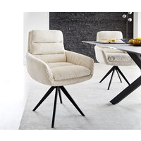Esszimmerstuhl Abelia-Flex mit Armlehnen Cord Beige Kreuzgestell kantig Schwarz