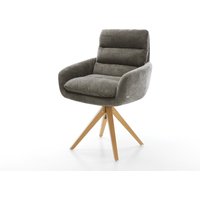 Drehstuhl Abelia-Flex mit Armlehnen Bouclé Soft Schlamm Holzgestell kantig Natur 360 drehbar