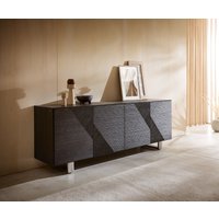 Sideboard Tereos 200 cm Esche Dunkelbraun 3D Effekt 4 Türen Kufe Edelstahl gebürstet