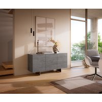 Sideboard Cuor 150 cm Keramik Beton Grau 3 Türen Fuß Schwebeoptik Edelstahl