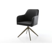 Drehstuhl Greg-Flex Echt-Leder Schwarz Kreuzgestell breit Effektfinish Titan 360 drehbar Wippfunktion Taschenfederkern