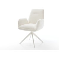 Drehstuhl Zoa-Flex Bouclé Soft Beige Kreuzgestell breit Weiß 360 drehbar Wippfunktion Taschenfederkern