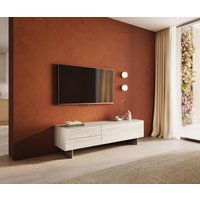 Lowboard Cuor 180 cm Keramik Laminam Travertino Bianco Creme-Weiß 1 Klappe 2 Schubfächer Fuß Schwebeoptik Edelstahl