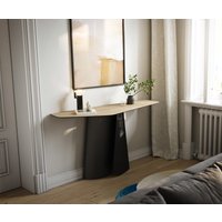 Konsolentisch Edge Polygonal 140x50 cm Keramik Laminam Sabbia Eichefarbig Livos Metall Schwarz