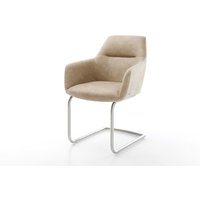 Freischwinger Pejo-Flex Mikrofaser Beige Vintage Freischwinger rund Edelstahl Taschenfederkern