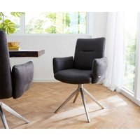 Drehstuhl Jova-Flex mit Armlehnen Mikrofaser Anthrazit Vintage Kreuzgestell breit Edelstahl 360 drehbar Taschenfederkern