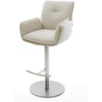 Barstuhl Nela-Flex Webstoff Soft Beige Drehfuß höhenverstellbar Edelstahl Silberfarben – Bild 2