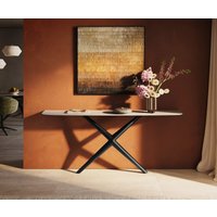 Konsolentisch Edge Boot 180x40 cm Keramik Laminam Travertino Bianco Creme-Weiß Estelo Metall Schwarz