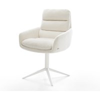 Drehstuhl Abelia-Flex mit Armlehnen Bouclé Soft Beige Fußkreuz Weiß 360 drehbar Wippfunktion