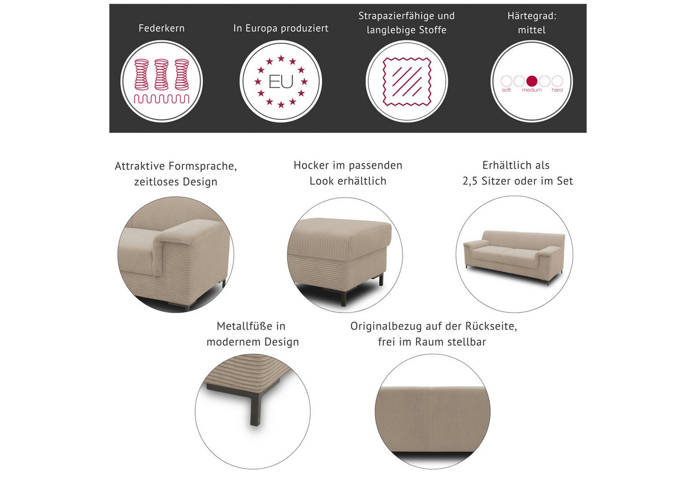 home affaire Jamie 1,5-Sitzer Sofa – Bild 2
