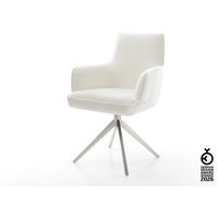 Drehstuhl Heira-Flex mit Armlehnen Bouclé Soft Beige Kreuzgestell breit Edelstahl 360 drehbar Wippfunktion Taschenfederkern
