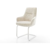 Freischwinger Zelia-Flex mit Armlehnen Plüsch Creme-Weiß Freischwinger flach Weiß Taschenfederkern