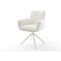 Drehstuhl Nela-Flex Bouclé Soft Beige Kreuzgestell breit Weiß 360 drehbar Wippfunktion