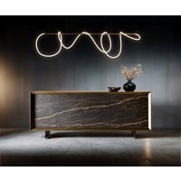 Sideboard Yori 200 cm Metallic Gold 2 Türen 3 Schubladen schwebend Metall Schwarz Keramik Laminam Noir Desir Braun