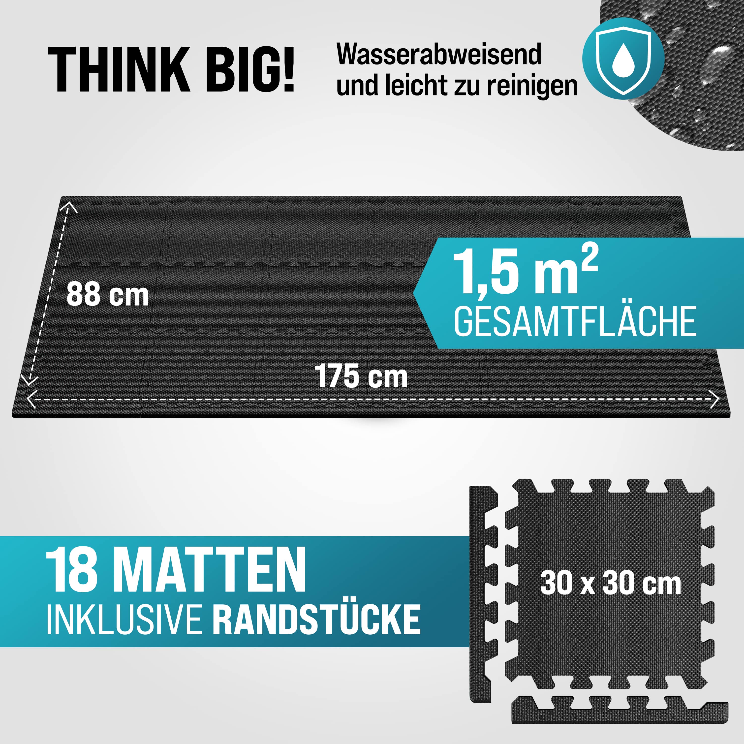 monzana Bodenschutz -Puzzlematten 18er-Set Schwarz 175x88x1cm – Bild 2