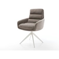 Drehstuhl Abelia-Flex mit Armlehnen Strukturstoff Soft Taupe Kreuzgestell breit Weiß 360 drehbar Wippfunktion – Bild 2