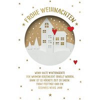CACTUS Weihnachtskarte, Häuser, Schnee & Herzen