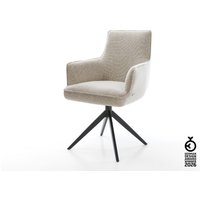 Drehstuhl Heira-Flex mit Armlehnen Webstoff Soft Beige Kreuzgestell breit Schwarz 360 drehbar Wippfunktion Taschenfederkern