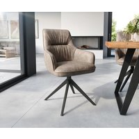 Esszimmerstuhl Zelia-Flex mit Armlehnen Mikrofaser Taupe Vintage Kreuzgestell breit Schwarz Taschenfederkern
