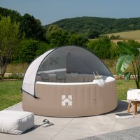 Outdoor Whirlpool inkl. Kissen, Getränkehalter und Sonnendach SPLASH - Ø208 cm 6 Personen Beige – Bild 2