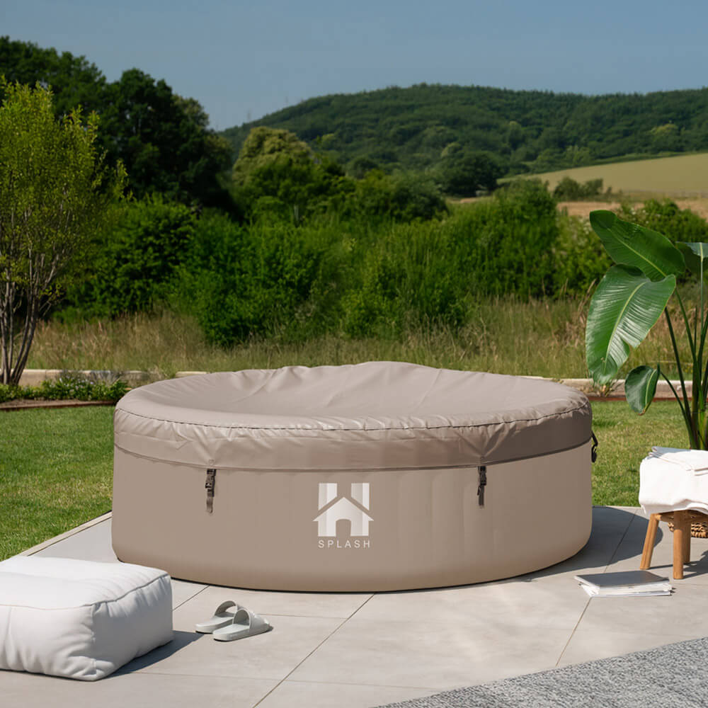Outdoor Whirlpool inkl. Kissen, Getränkehalter und Sonnendach SPLASH - Ø208 cm 6 Personen Beige – Bild 3
