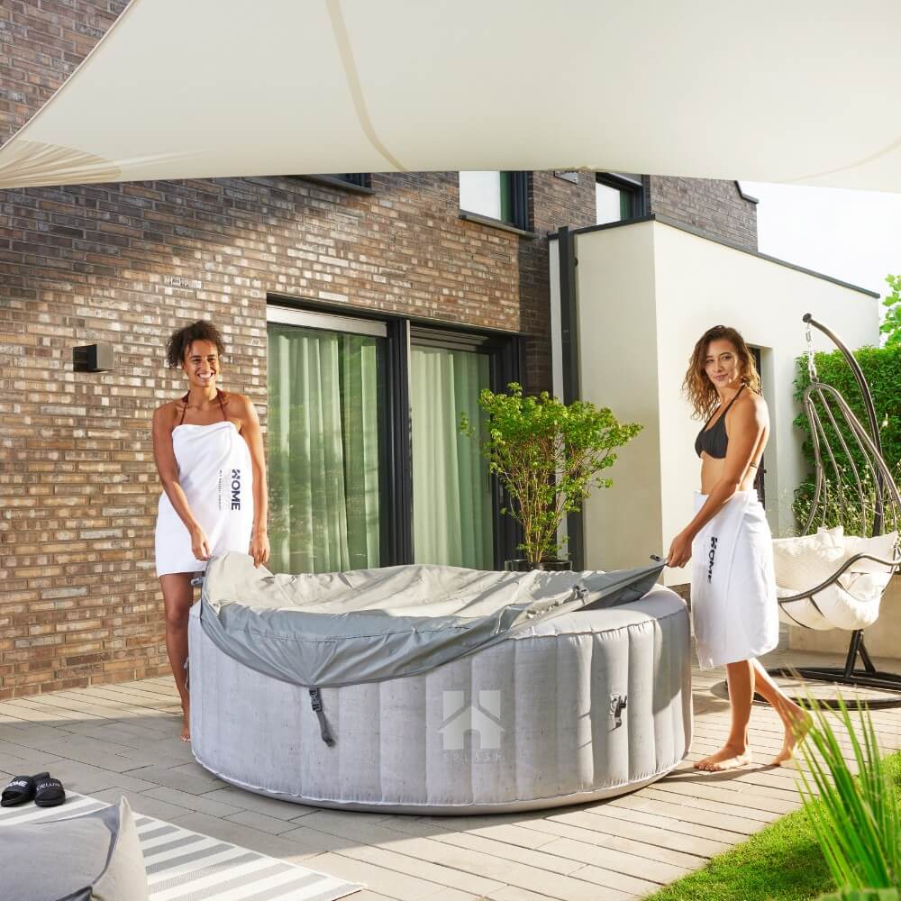 Outdoor Whirlpool inkl. Kissen, Getränkehalter und Sonnendach SPLASH - Ø208 cm 6 Personen Beige – Bild 6