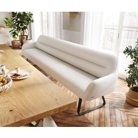Esszimmerbank Taya-Flex 300 cm Bouclé Creme-Weiß Kufengestell flach Schwarz Taschenfederkern