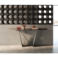 Konsolentisch Edge Polygonal 180x50 cm Keramik Emperador Extra Lucidato Dunkelbraun Spios Metall Effektfinish Titan
