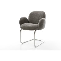 Freischwinger Nube-Flex mit Armlehnen Bouclé Soft Schlamm Freischwinger flach Edelstahl Taschenfederkern